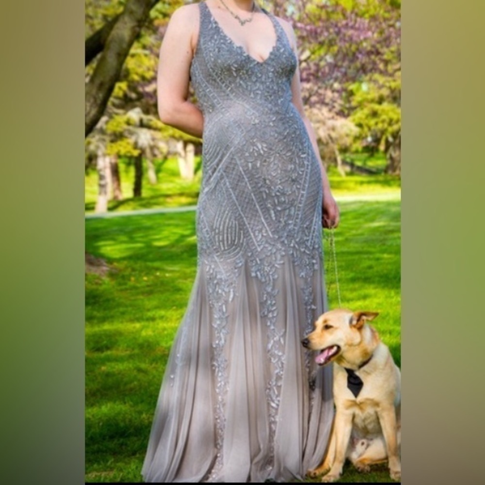 Galina Signature Gunmetal Beaded Gown – Size 8 – Worn Once